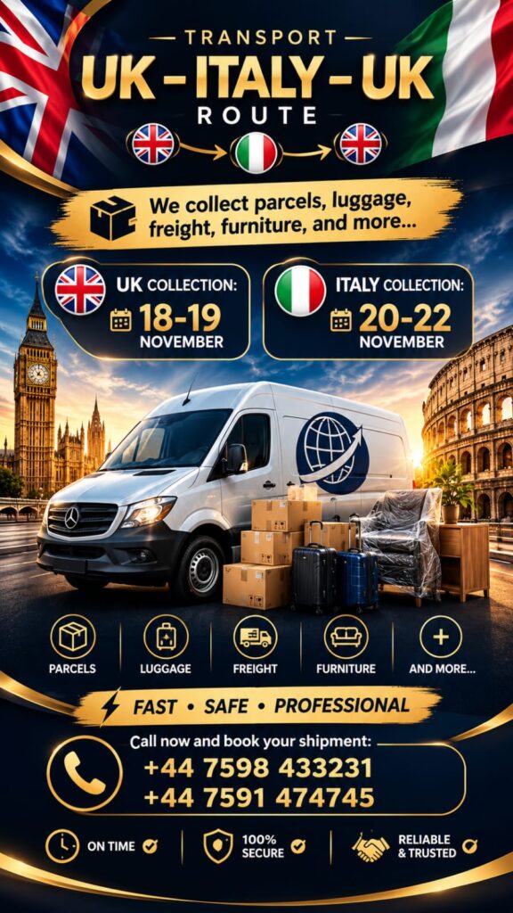 Transport colete și marfă UK – Italia – UK