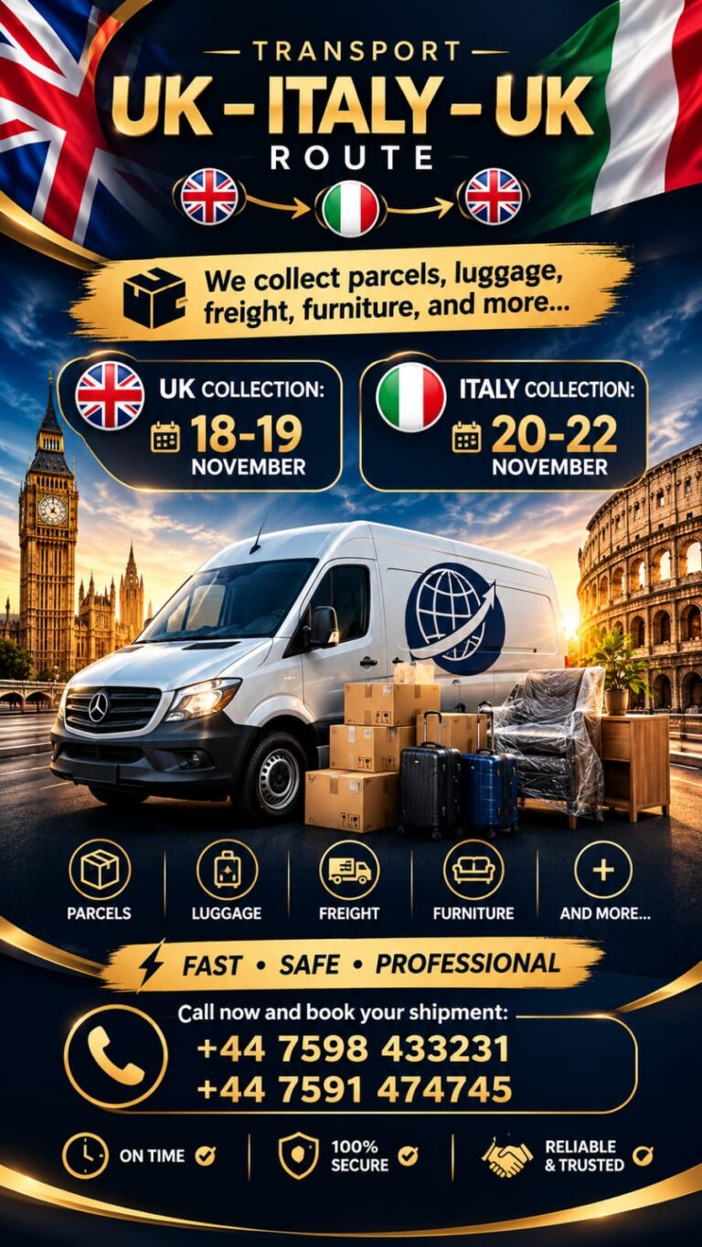Transport colete și marfă UK – Italia – UK