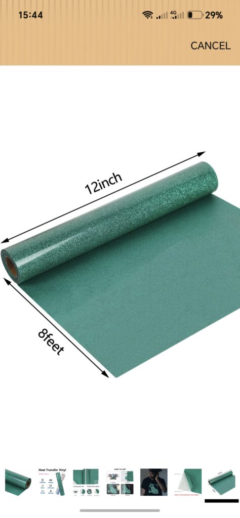 Vinil termotransferabil cu sclipici verde – HTV, 30,5 cm × 244 cm – poza 1