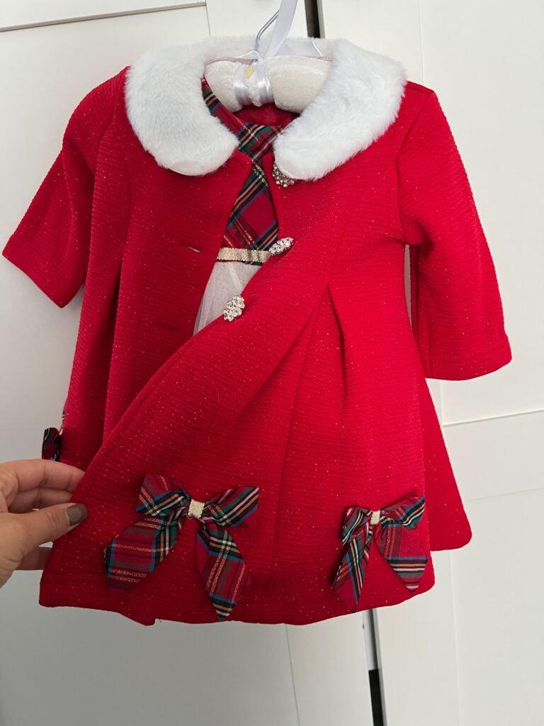 Rochiță eleganta de Crăciun pentru fetițe cu paltonas roșu – poza 2