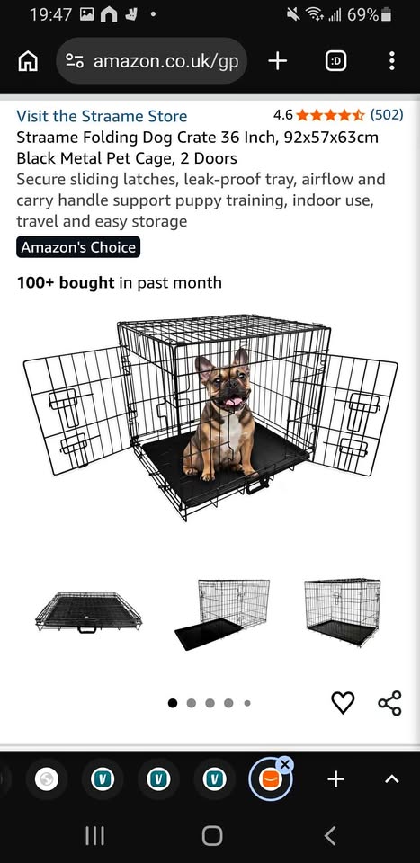 Straame Folding Dog/Cat/Pet Crate 36 Inch, 92x57x63cm Black Metal Pet Cage, 2 Doors