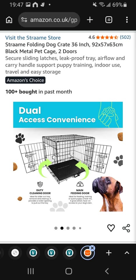Straame Folding Dog/Cat/Pet Crate 36 Inch, 92x57x63cm Black Metal Pet Cage, 2 Doors – poza 3