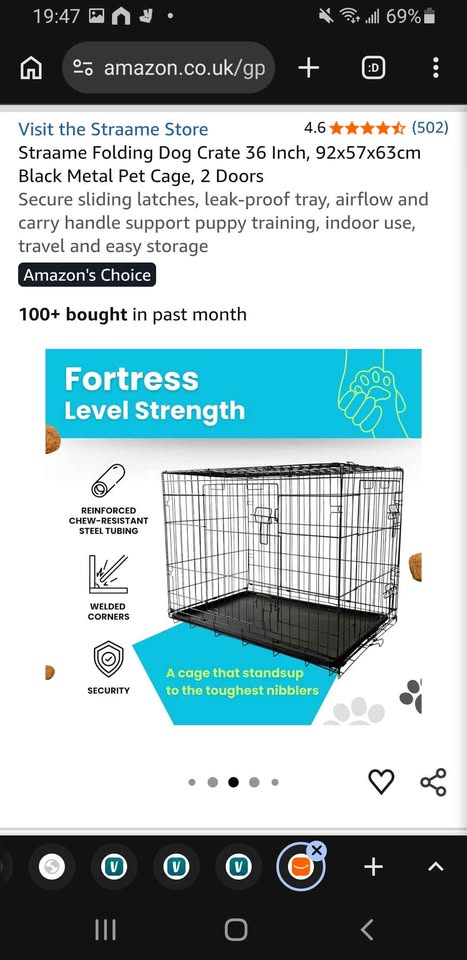 Straame Folding Dog/Cat/Pet Crate 36 Inch, 92x57x63cm Black Metal Pet Cage, 2 Doors – poza 4